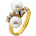 Perlenring Gold 585 14K Brillanten 0.35ct. Akoyaperlen 8.1mm