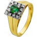 Turmalinring Gold 585 14K grüner Edelstein Diamanten Antikschmuck
