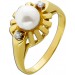 Perlenring Gold 585 14K Akoyaperle Brillanten 0.06ct Antikschmuck
