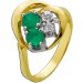 Smaragdring Gold 585 14K grüne Smaragde Brillanten 0.20ct Antikschmuck