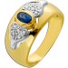 Saphirring Gelbgold 18k 750 blauer Saphir 0.30ct Diamanten 0.10ct