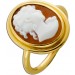 Gemmen Ring Gold 750 18K brauner Achat Frauenkopfbüste Antikschmuck