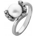 Perlenring Weißgold 585 14K Diamanten 0.12ct Akoyaperle 7.3mm Antikschmuck