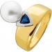 Saphirring Gold 750 18K blauer Saphir 0.30ct Akoyaperle 9.5mm