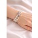 Perlenarmband 3-reihig roten Rubine Akoyaperlen 6.4-6mm Weissgold 585 14K