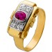 Rubinring Gold 585 14K roter Rubin 1.1ct Diamanten 0.16ct Antikschmuck