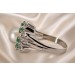 Perlenring Weißgold 585 14K grüne Smaragde 0.36ct Akoyaperle Antikschmuck