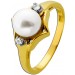 Perlenring Gold 585 14K Akoyaperle 7mm Diamanten 0.03ct Antikschmuck