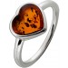 Bernstein Herzring Sterling Silber 925 cognac brauner Edelstein 