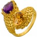 Citrin Ring Silber vergoldet nat. afrikanischer Amethyst nat. Citrin