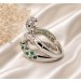 Schlangen Ring Silber 925 grüne weisse Zirkonia Steine