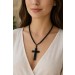 Obsidian Kette Kreuz Anhänger Jesus schwarze Edelsteine Edelsteinschmuck Damenschmuck