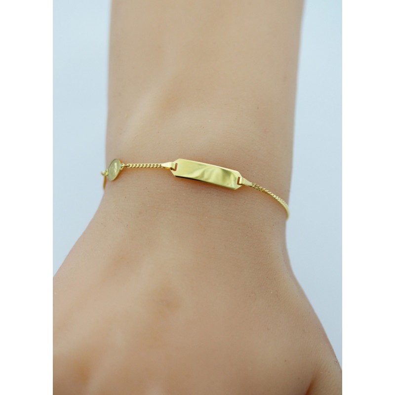 Gravur Kinder IDArmband Gold 333 Flachpanzerarmband Engel 14cm Ch